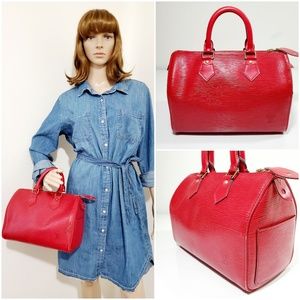 100% Auth Louis Vuitton Speedy 25 Epi Red